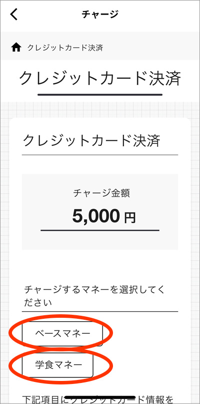 チャージしたいマネーに入金する