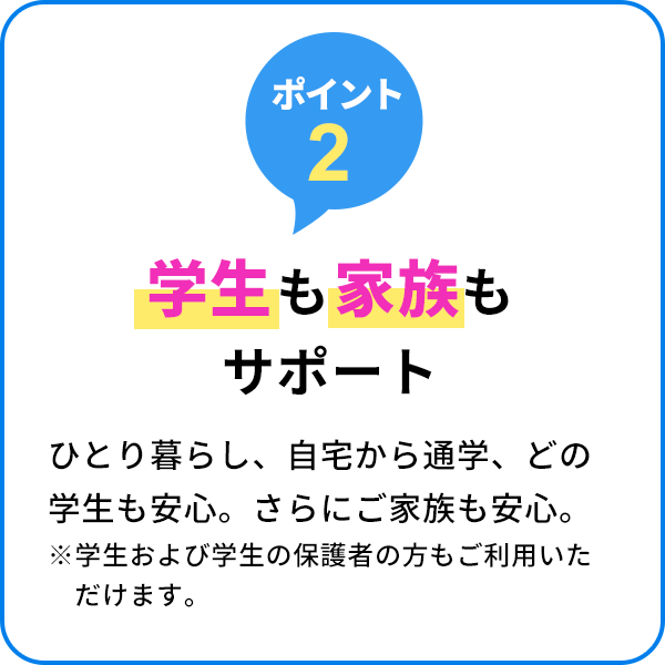 ポイント2 学生も家族もサポート